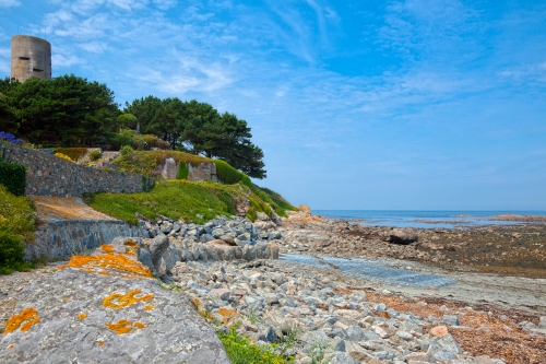 rocky beach on island of Guernsey